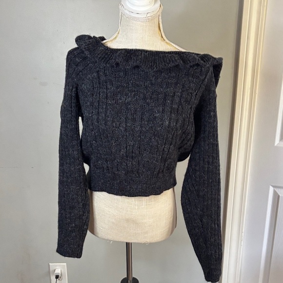 Topshop Charcoal Off-Shoulder Sweater - Picture 4 of 8